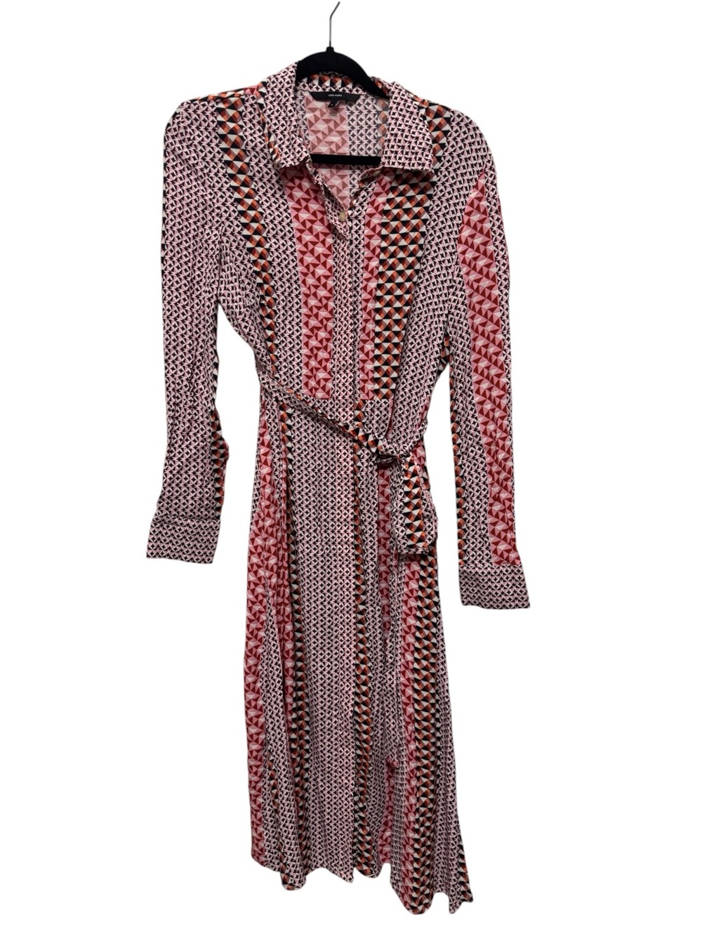 Vero Moda Pink Multi Geometric Long Sleeve Shirt Dress with Tie Waist - Picture 2 of 8